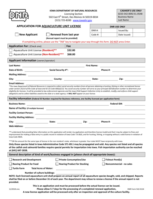 DNR Form 542-0134  Printable Pdf