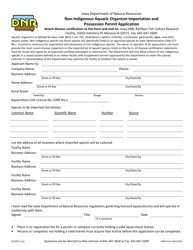 Document preview: DNR Form 542-0734 Non-indigenous Aquatic Organism Importation and Possession Permit Application - Iowa