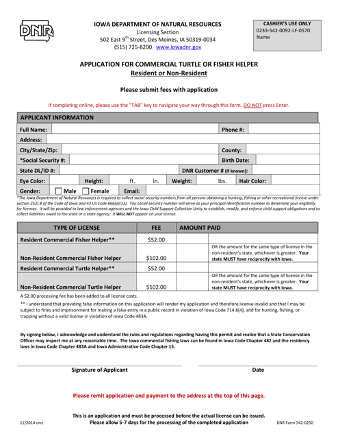 DNR Form 542-0250  Printable Pdf