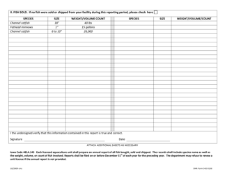 DNR Form 542-0136 Aquaculture Unit Annual Report - Iowa, Page 2