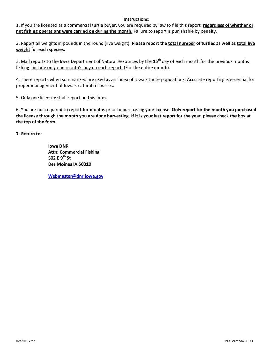 DNR Form 542-1373 Monthly Report of Commercial Turtle Buyer - Iowa, Page 2
