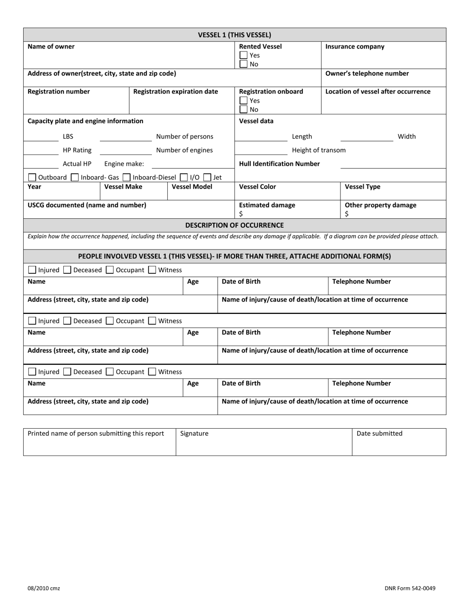 DNR Form 542-0049 Vessel Occurrence Operators Report Form - Iowa, Page 2