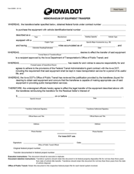 Form 020095 &quot;Memorandum of Equipment Transfer&quot; - Iowa