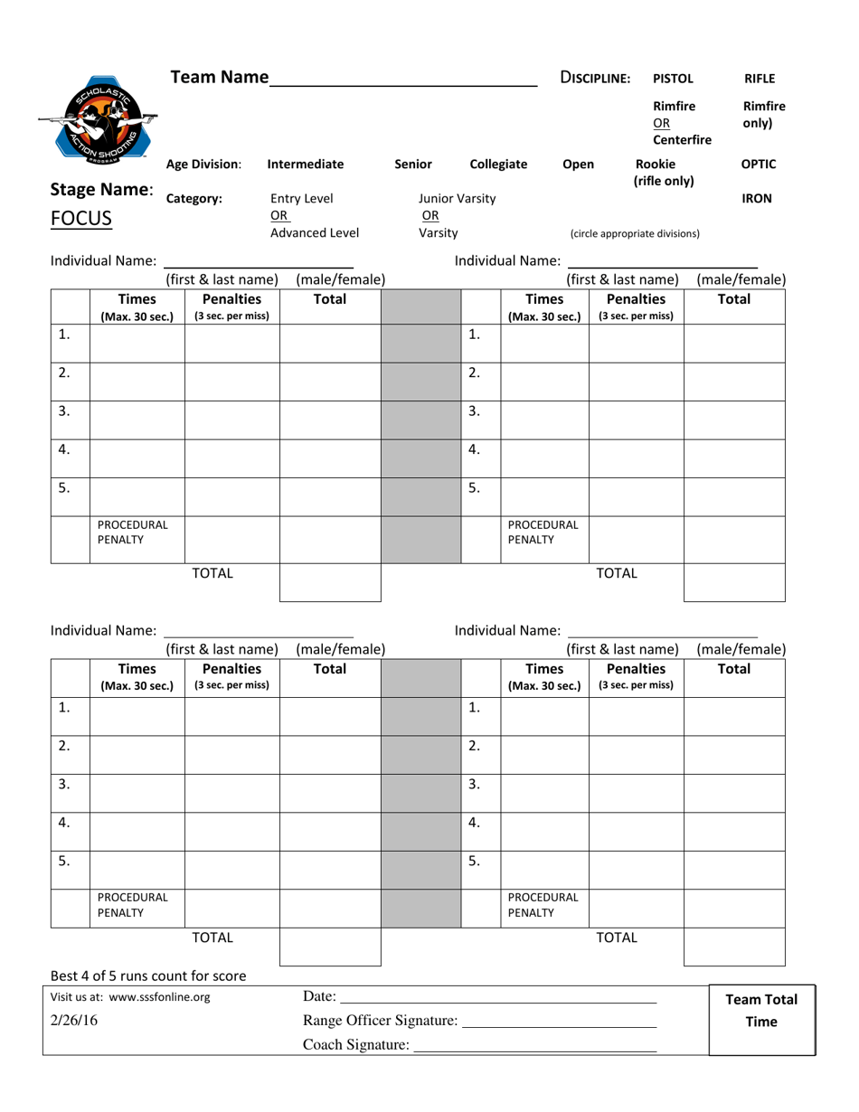 Sasp Score Sheet - Focus - Iowa, Page 1