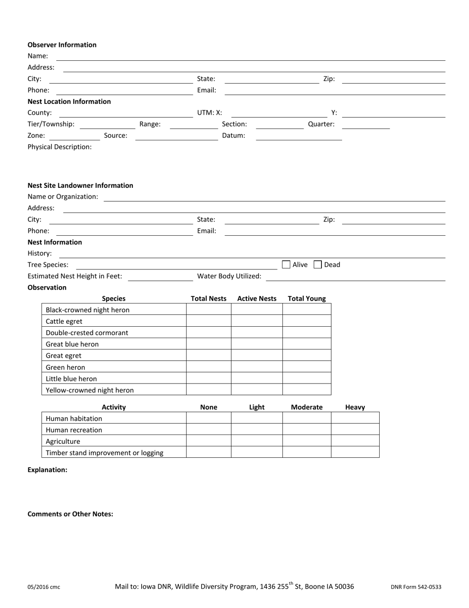 DNR Form 542-0533 Cwb Rookery Reporting Form - Iowa, Page 2