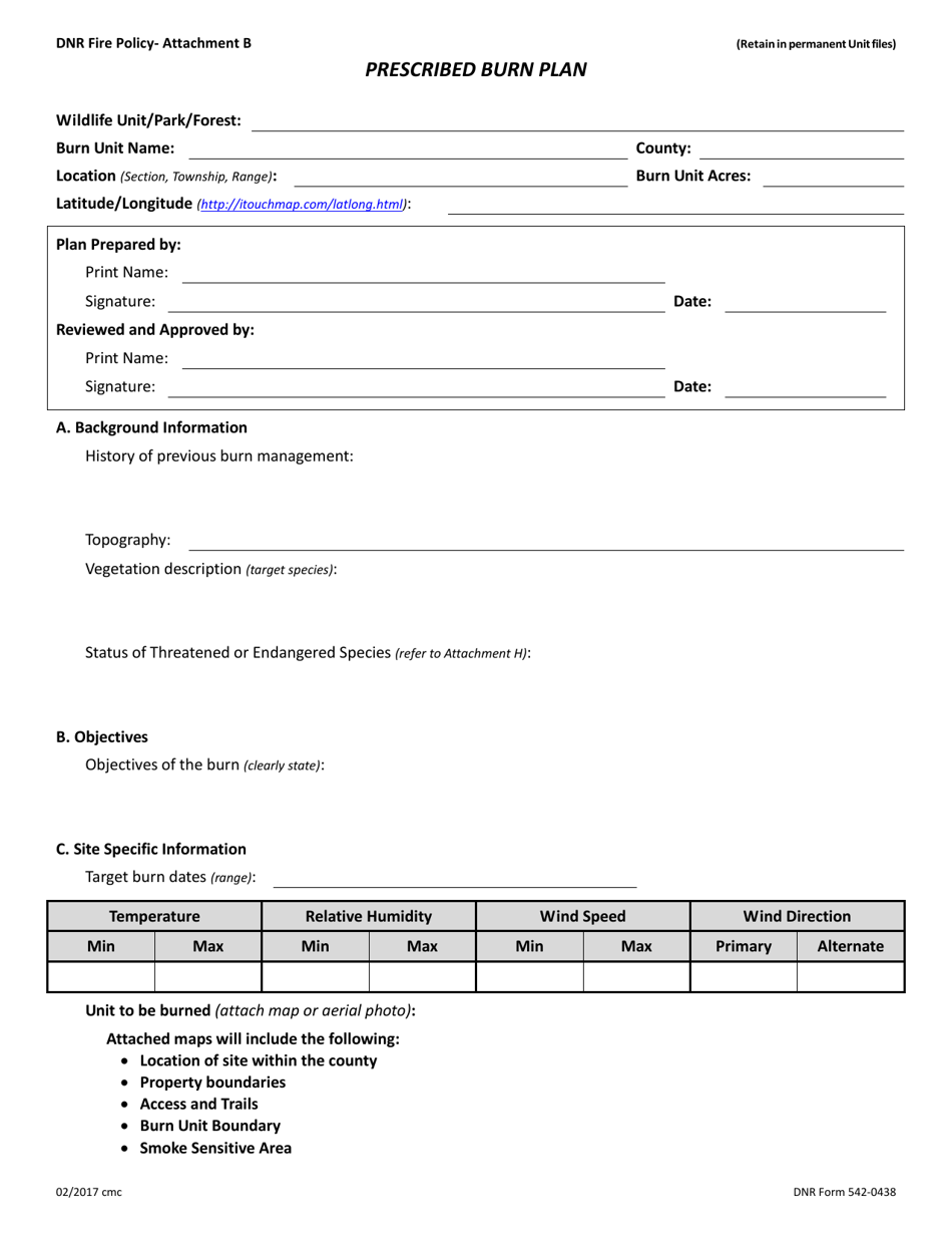 DNR Form 542-0438 Attachment B Prescribed Burn Plan - Iowa, Page 1