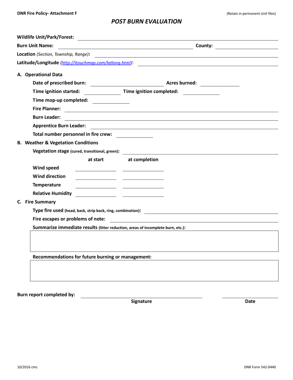 DNR Form 542-0440 Attachment F Post Burn Evaluation - Iowa, Page 1