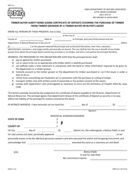 Document preview: DNR Form 542-0130 Timber Buyer Surety Bond (Using Certificate of Deposit) Covering the Purchase of Timber From Timber Growers by a Timber Buyer or Buyer's Agent - Iowa