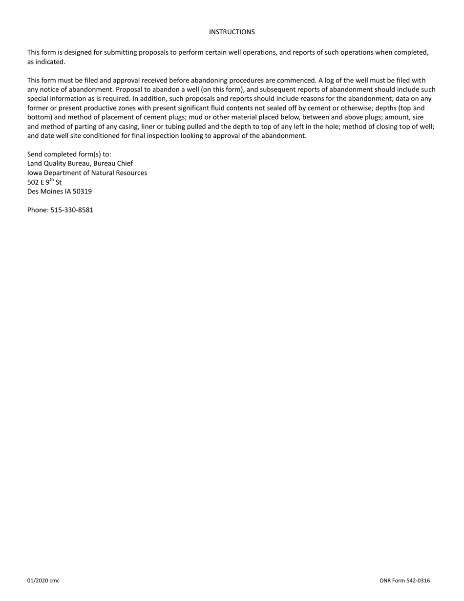 DNR Form 542-0316 Sundry Notices and Reports on Wells - Iowa, Page 2