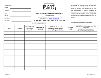 Document preview: DNR Form 542-1266 Scientific Collecting & Wildlife Salvage - Iowa
