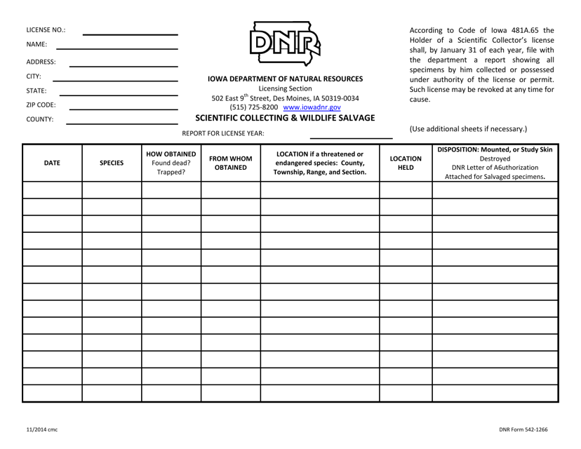 DNR Form 542-1266  Printable Pdf