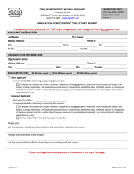 Document preview: DNR Form 542-1367 Application for Scientific Collector's Permit - Iowa