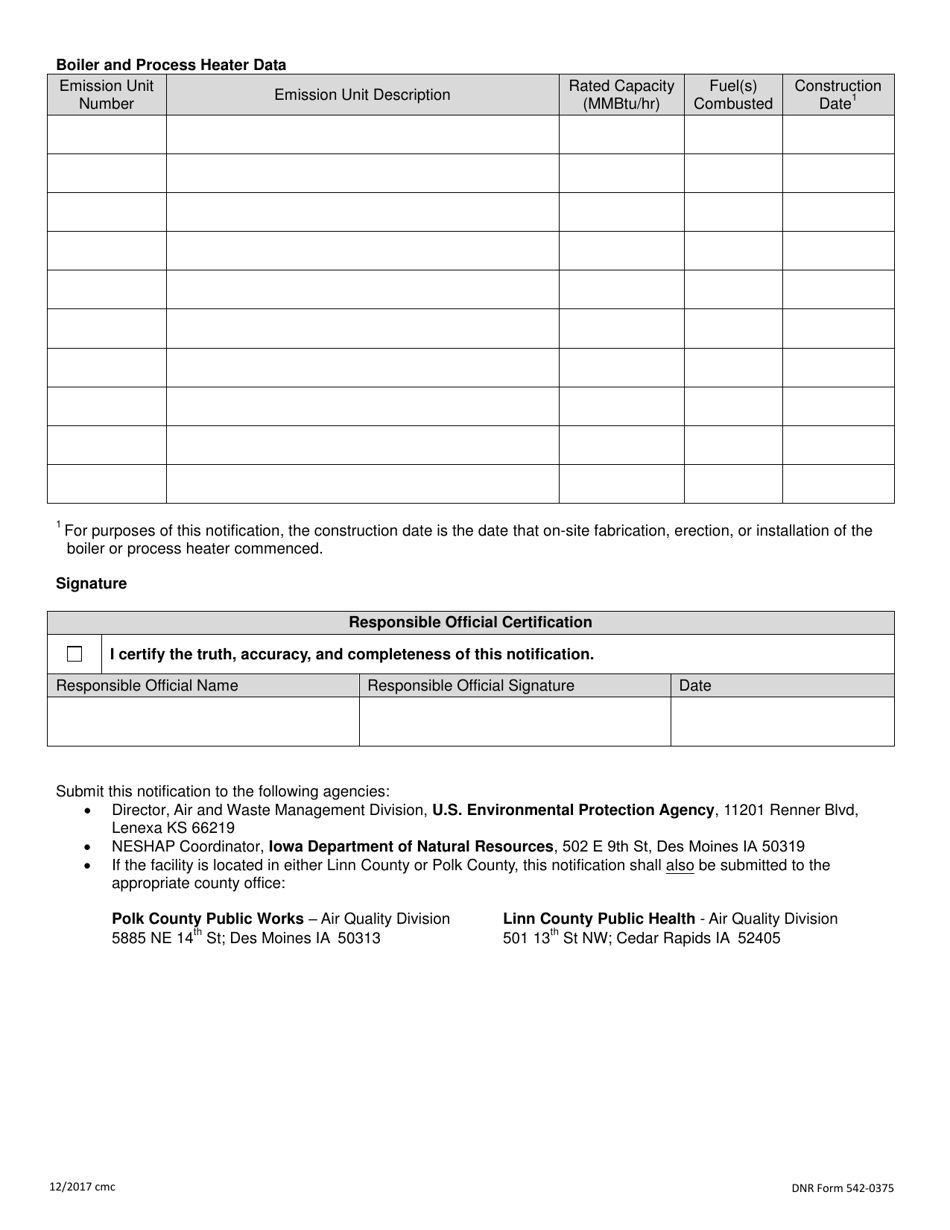 DNR Form 542-0375 Boiler Mact Initial Notification - National Emission Standards for Hazardous Air Pollutants (Neshap) for Major Sources: Industrial, Commercial, and Institutional Boilers and Process Heaters - Iowa, Page 2