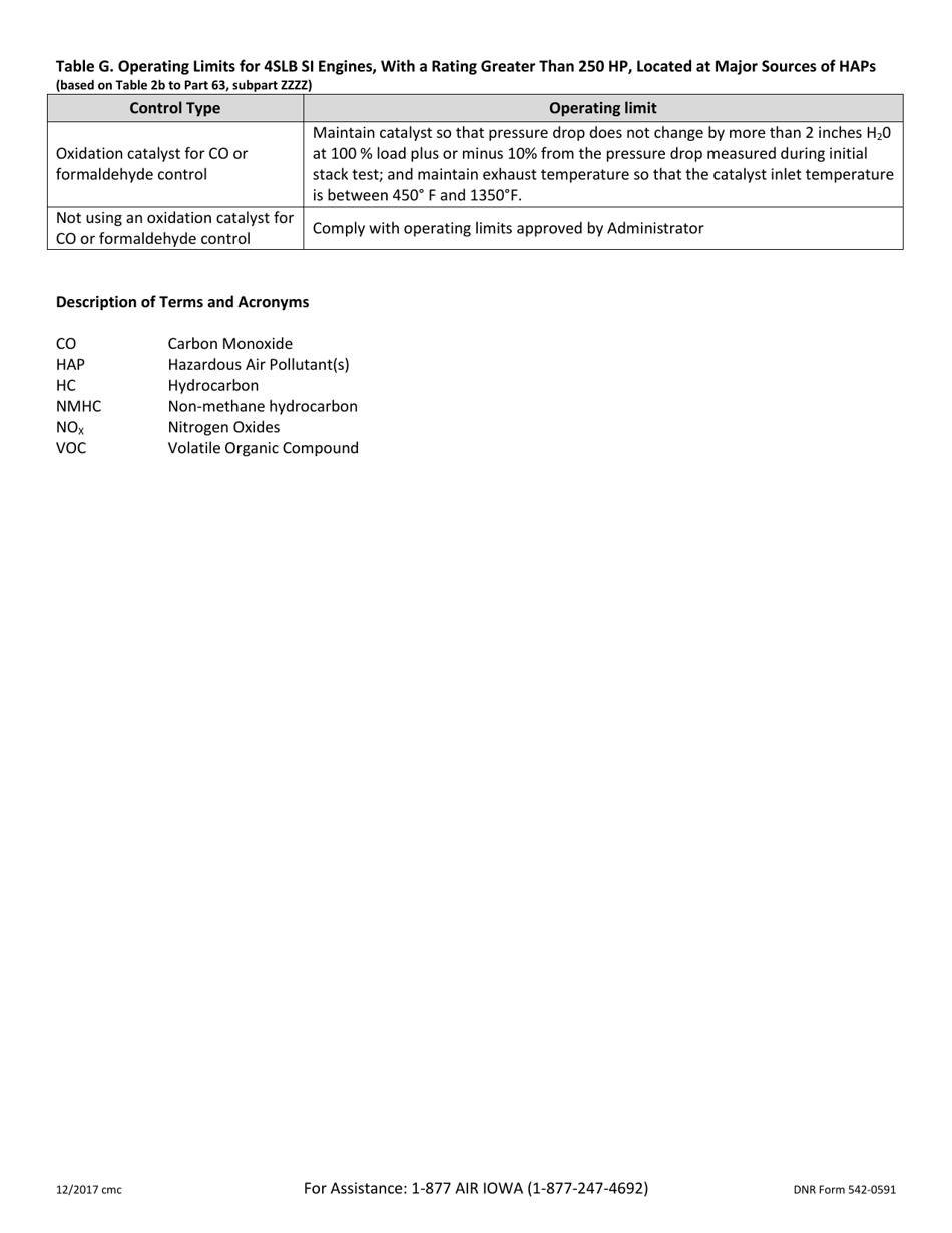 DNR Form 542-0591 Registration for Stationary Spark Ignition Internal Combustion Engines Less Than 400 Brake Horsepower - Iowa, Page 7