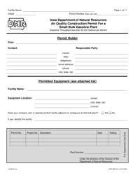 DNR Form 542-0023 Air Quality Construction Permit for a Small Bulk Gasoline Plant - Iowa