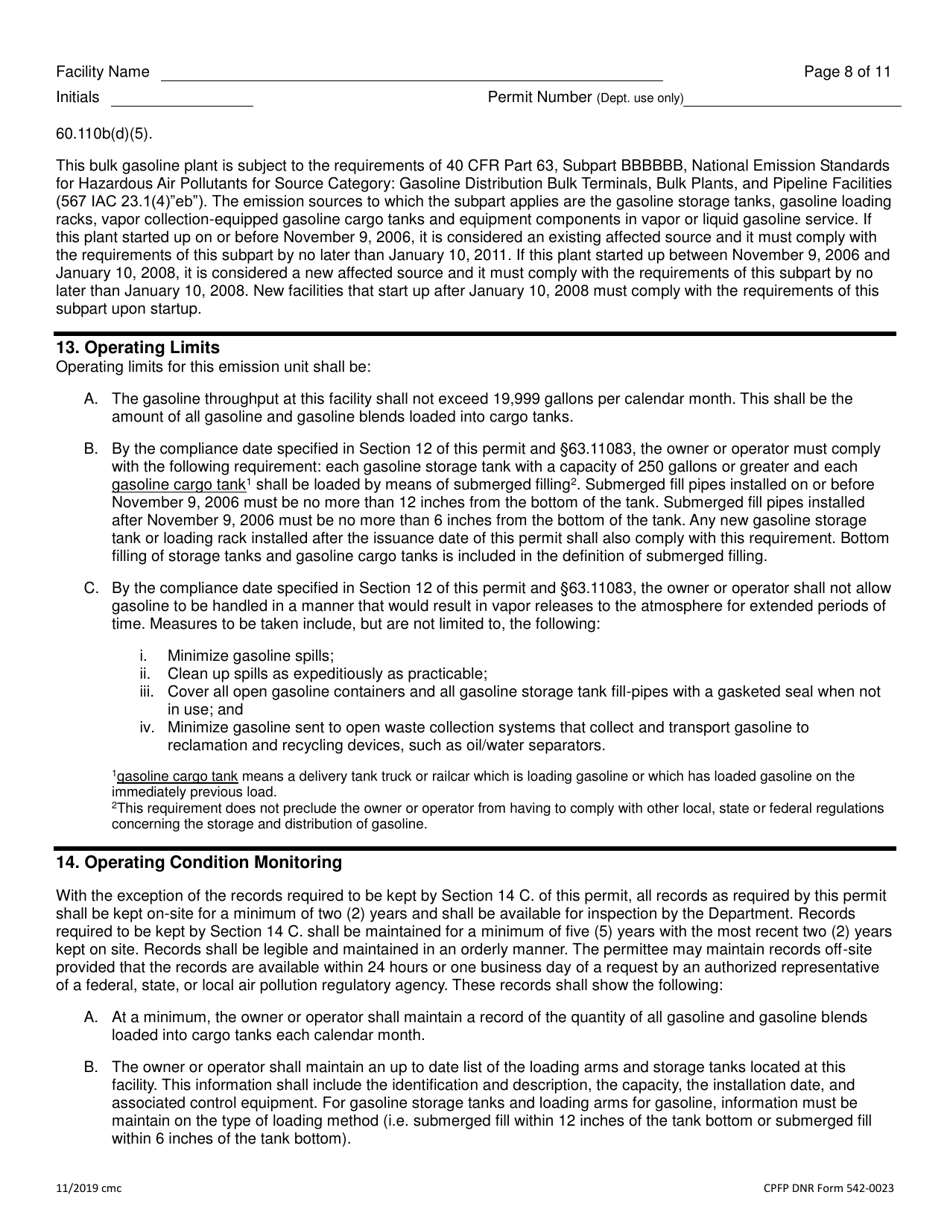 DNR Form 542-0023 Air Quality Construction Permit for a Small Bulk Gasoline Plant - Iowa, Page 8