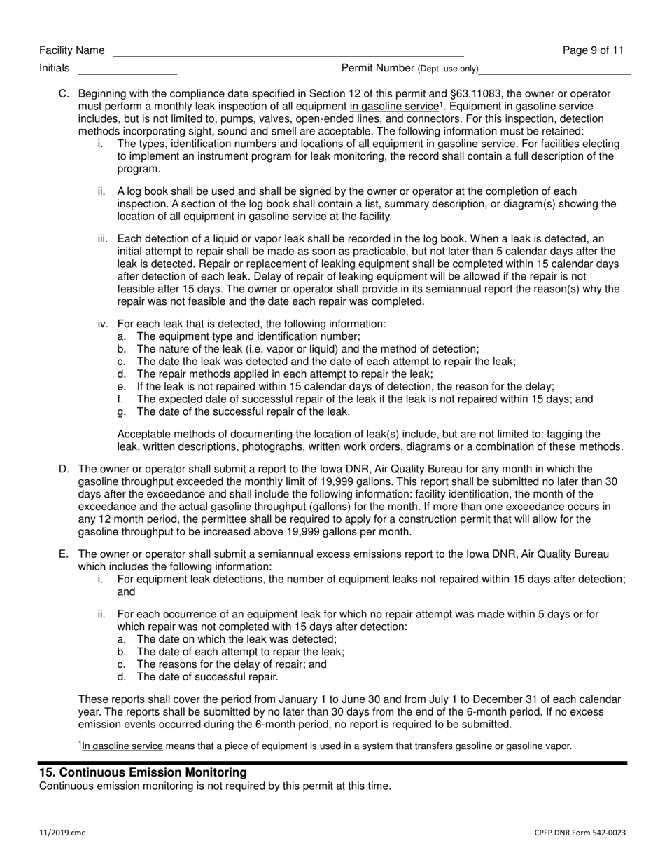 DNR Form 542-0023 Air Quality Construction Permit for a Small Bulk Gasoline Plant - Iowa, Page 9