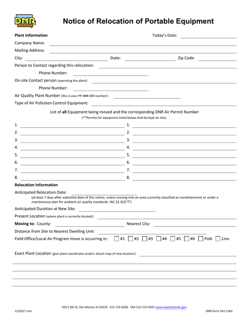 DNR Form 542-1362  Printable Pdf