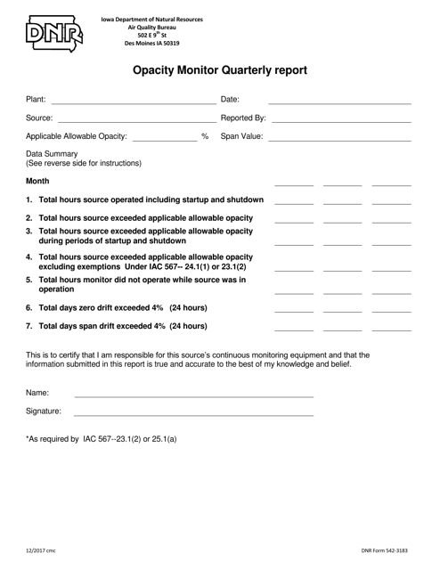 DNR Form 542-3183 Opacity Monitor Quarterly Report - Iowa
