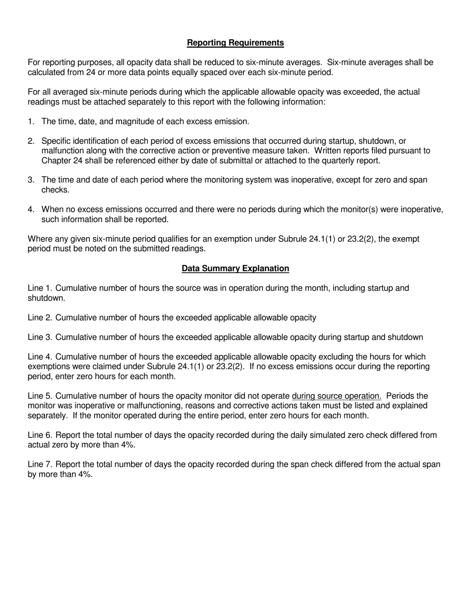 DNR Form 542-3183 Opacity Monitor Quarterly Report - Iowa, Page 2
