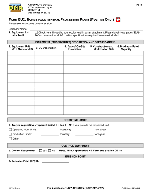Form EU2 (DNR Form 542-0934)  Printable Pdf
