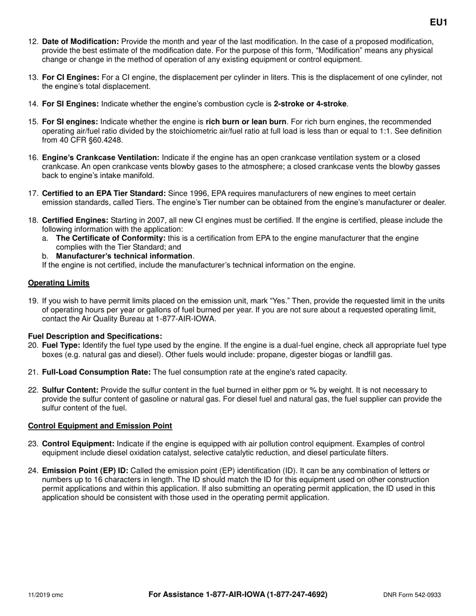 Form EU1 (DNR Form 542-0933) Internal Combustion Engine Information - Iowa, Page 3