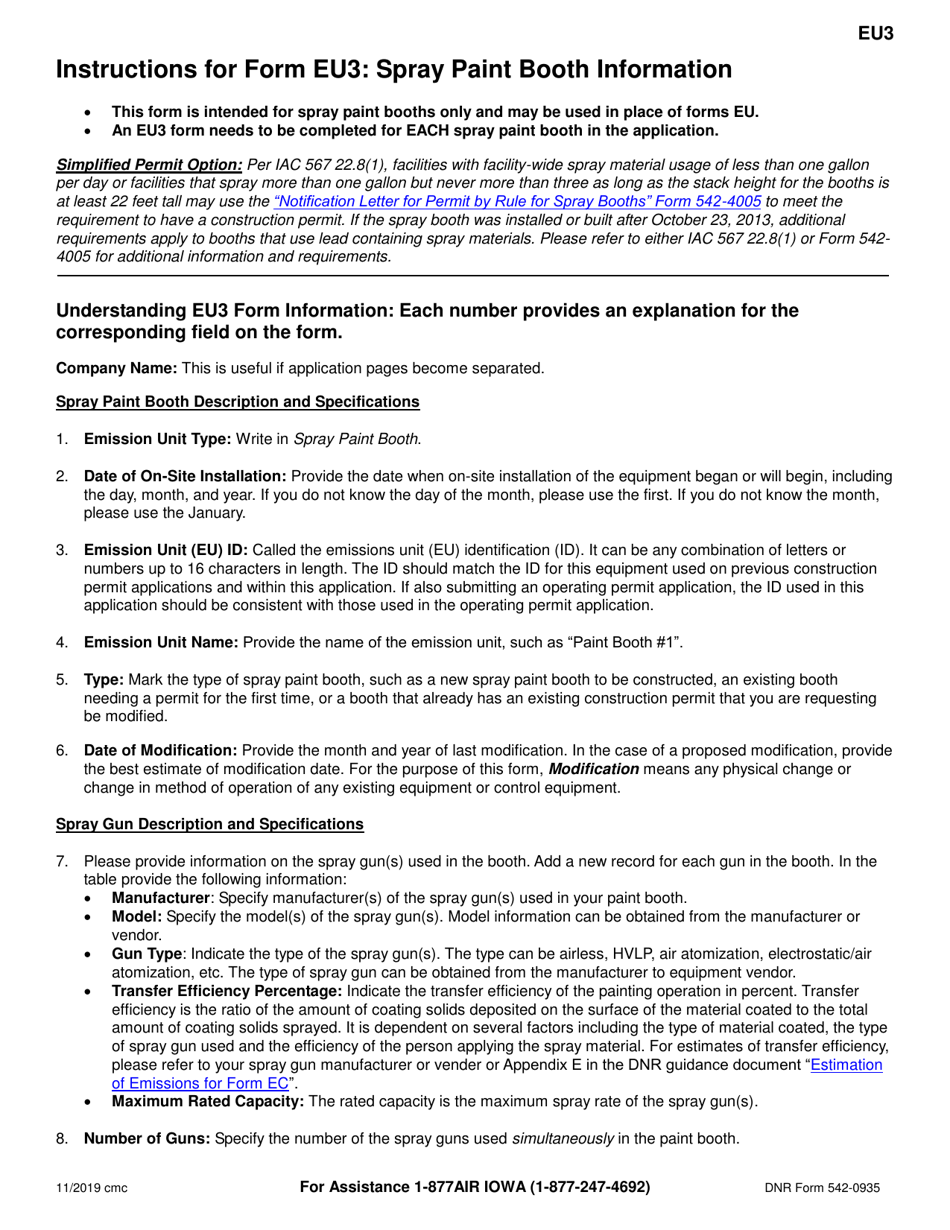 Form EU3 (DNR Form 542-0935) Spray Paint Booth Information - Iowa, Page 3