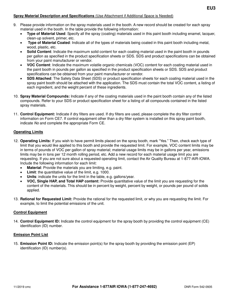 Form EU3 (DNR Form 542-0935) Spray Paint Booth Information - Iowa, Page 4