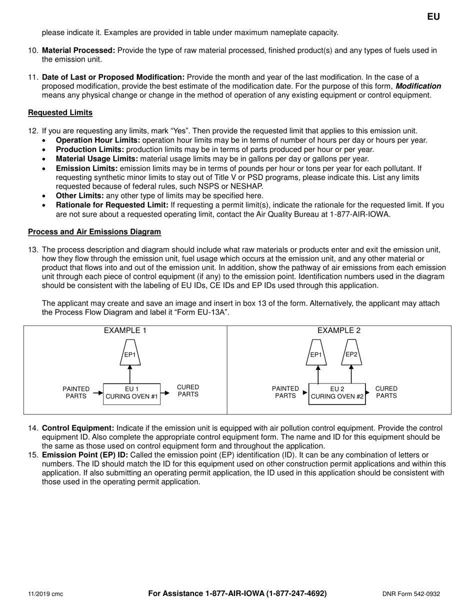 Form EU (DNR Form 542-0932) Emission Unit Information - Iowa, Page 4