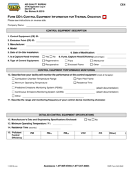 Form CE4 (DNR Form 542-0942) Control Equipment Information for Thermal Oxidation - Iowa