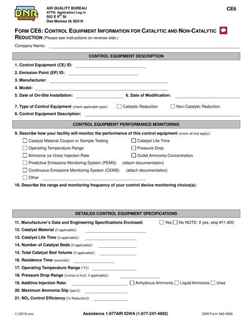 Form CE6 (DNR Form 542-0929) Printable Pdf