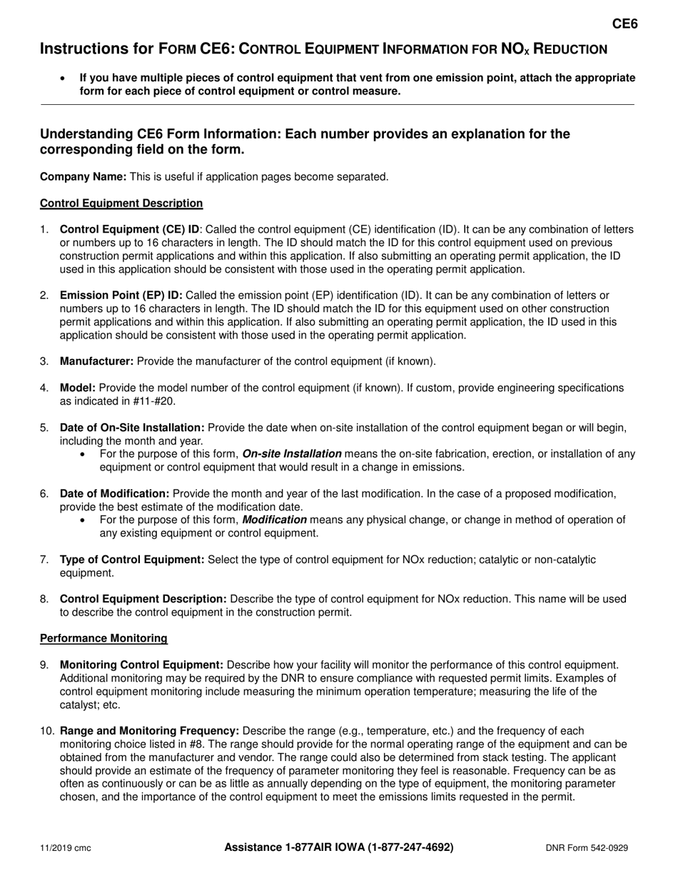 Form CE6 (DNR Form 542-0929) Control Equipment Information for Catalytic and Non-catalytic Reduction - Iowa, Page 2