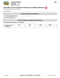 Form CE8 (DNR Form 542-0924) Control Equipment Information for Mist Eliminators - Iowa