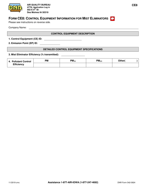 Form CE8 (DNR Form 542-0924)  Printable Pdf