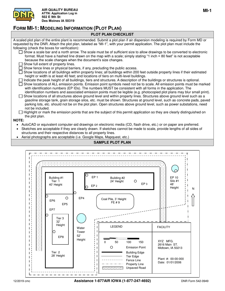 Form MI-1 (DNR Form 542-0949) Modeling Information (Plot Plan) - Iowa, Page 1