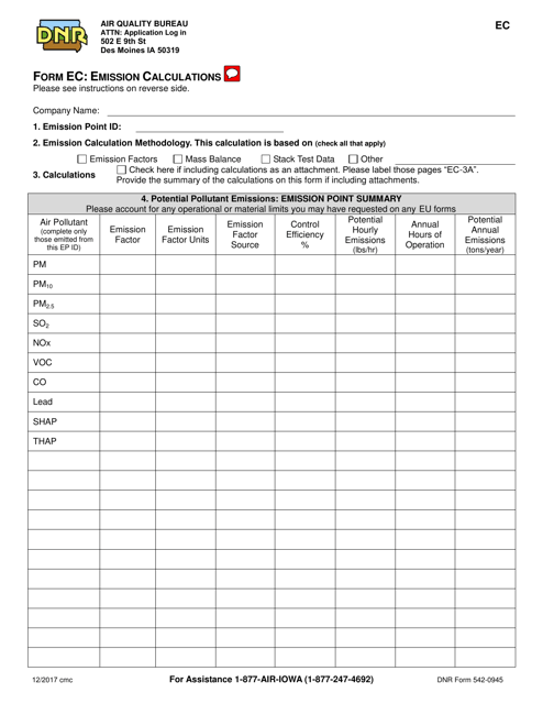 Form EC (DNR Form 542-0945)  Printable Pdf