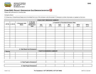 Document preview: Form GHG (DNR Form 542-0947) Project Greenhouse Gas Emission Inventory - Iowa