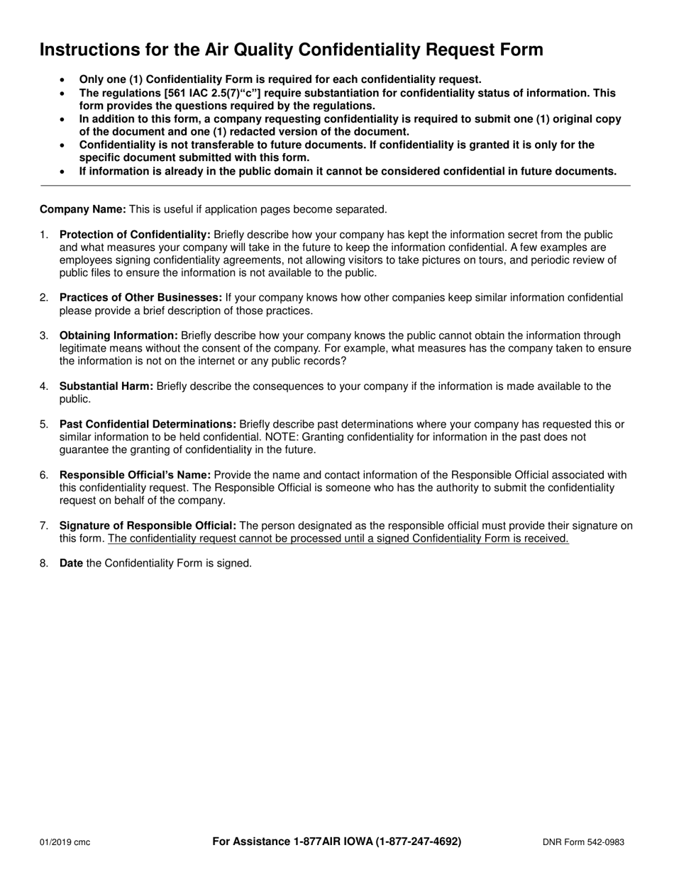 DNR Form 542-0983 Air Quality Request for Confidentiality - Iowa, Page 3