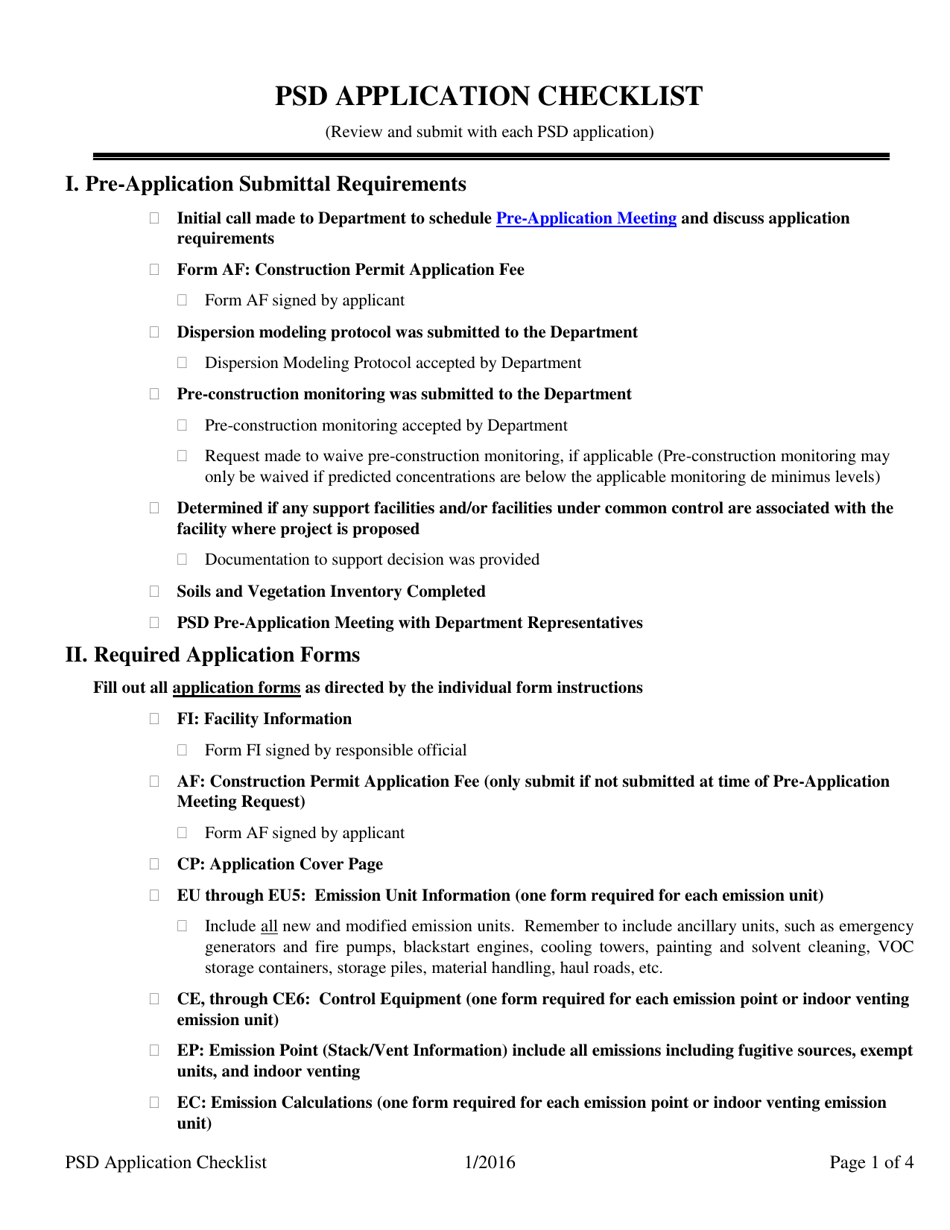 Psd Application Checklist - Iowa, Page 1