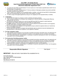 DNR Form 542-0985 Iowa Environmental Application System (Iowa Easy Air) Electronic Subscriber Agreement Form - Iowa, Page 2