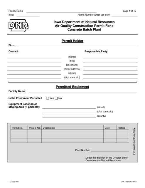 DNR Form 542-0954  Printable Pdf