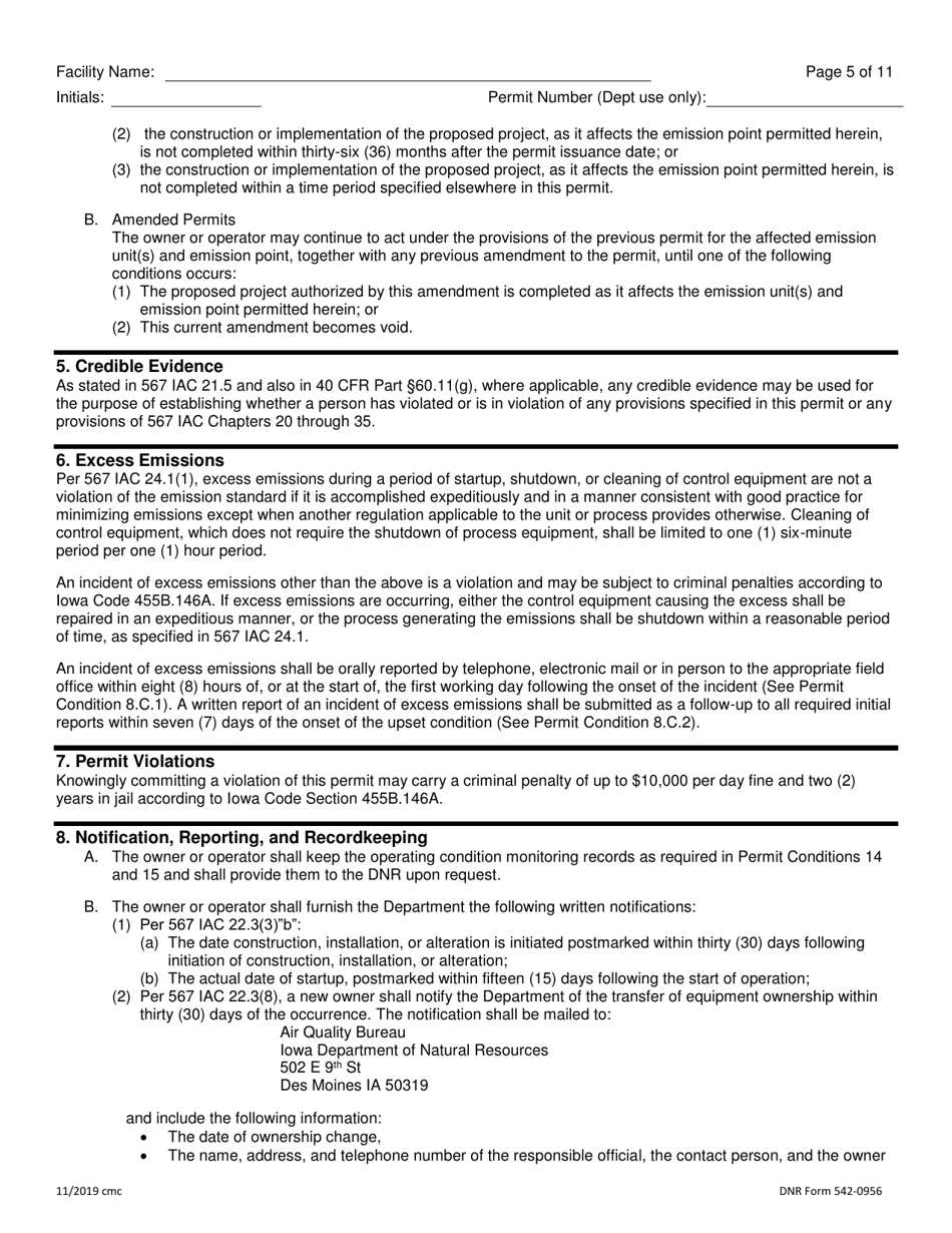 DNR Form 542-0955 Air Quality Construction Permit for a Group 2 Grain Elevator - Iowa, Page 5
