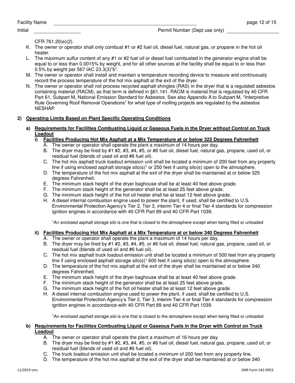 DNR Form 542-0953 Air Quality Construction Permit for a Hot Mix Asphalt Plant - Iowa, Page 12