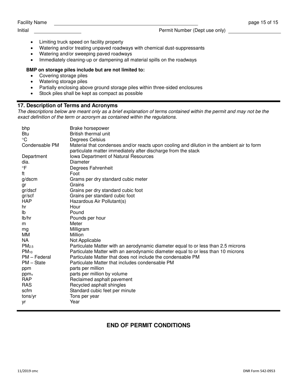 DNR Form 542-0953 Air Quality Construction Permit for a Hot Mix Asphalt Plant - Iowa, Page 15
