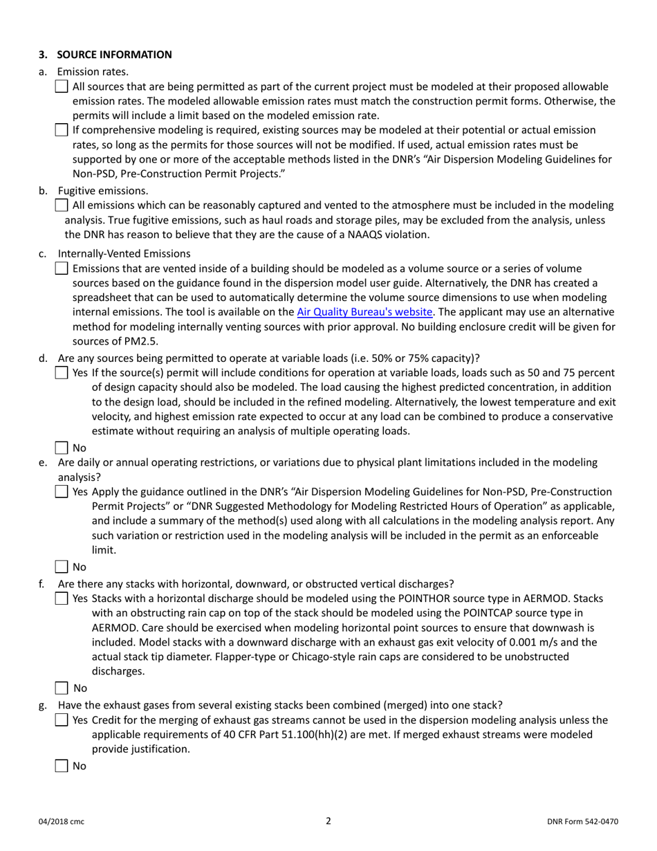 DNR Form 542-0470 Air Dispersion Modeling Checklist for Non-psd Construction Permit Applications - Iowa, Page 3