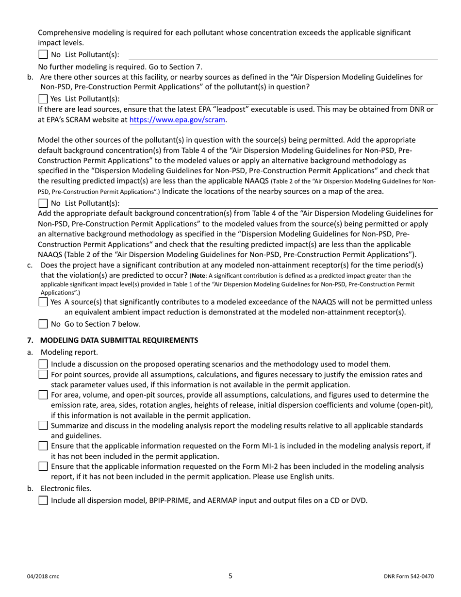 DNR Form 542-0470 Air Dispersion Modeling Checklist for Non-psd Construction Permit Applications - Iowa, Page 6