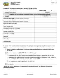 Document preview: Form 1.5 (DNR Form 542-4012) Potential Emissions - Significant Activities - Iowa