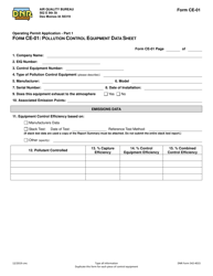 Form CE-01 (DNR Form 542-4015) Part 1 Pollution Control Equipment Data Sheet - Iowa