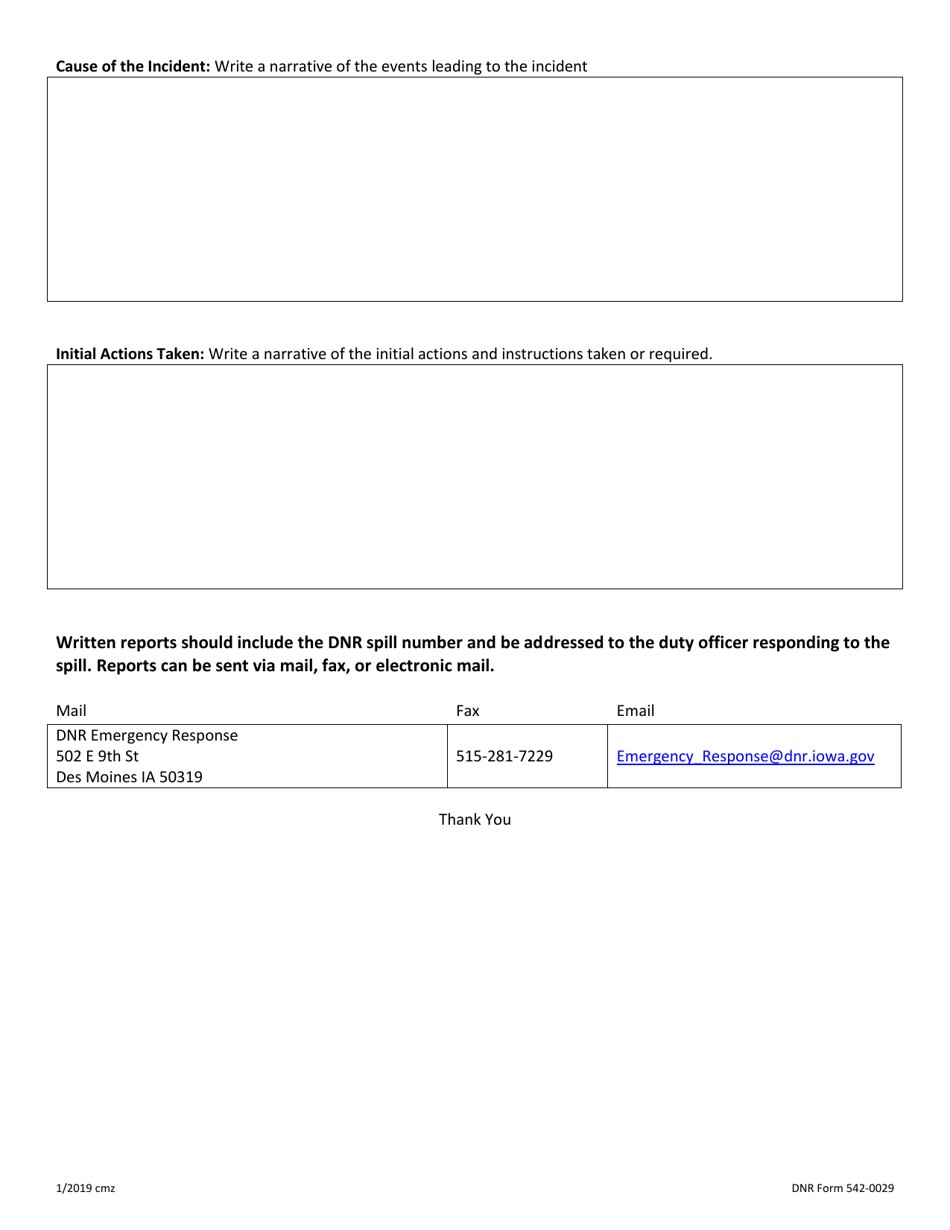 DNR Form 542-0029 Written Report for Hazardous Conditions - Iowa, Page 2