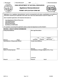 Document preview: Form 50D (DNR Form 542-8006) Appliance Demanufacturer Permit Application - Iowa